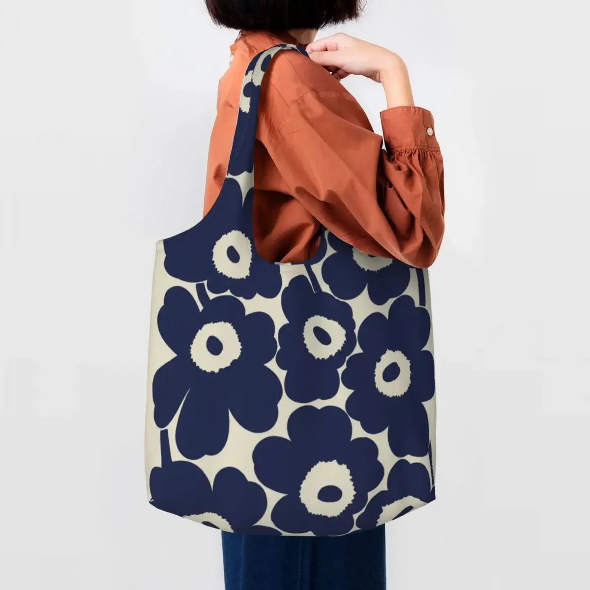 Custom Little Poppy Print Shopping Canvas Bags Women Portable Big Capacity Groceries Modern Style Shopper Tote Bags Handbags