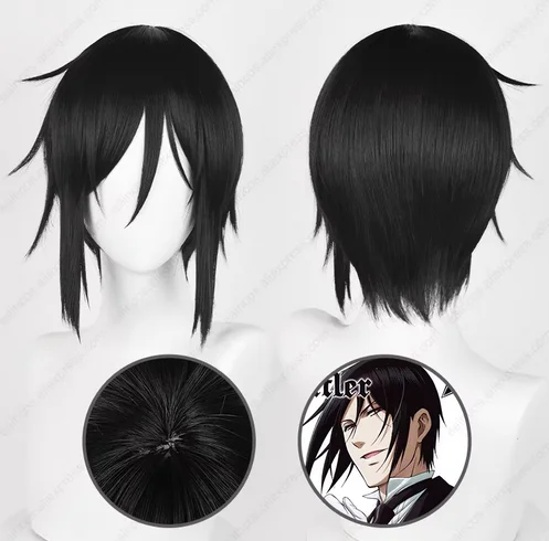 

Anime Sebastian Michaelis Cosplay Wig 32cm Black Short Hair Heat Resistant Synthetic Wigs Halloween Party