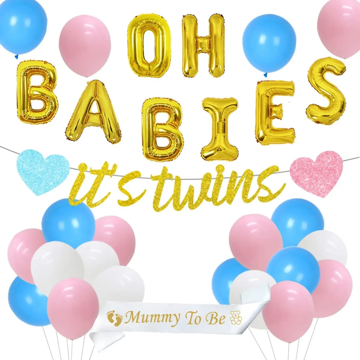 

Cheereveal Twins Baby Shower Decorations Pink Blue It's Twins Glitter Banner Oh Babies Balloon Mummy To Be Sash Party Supplies