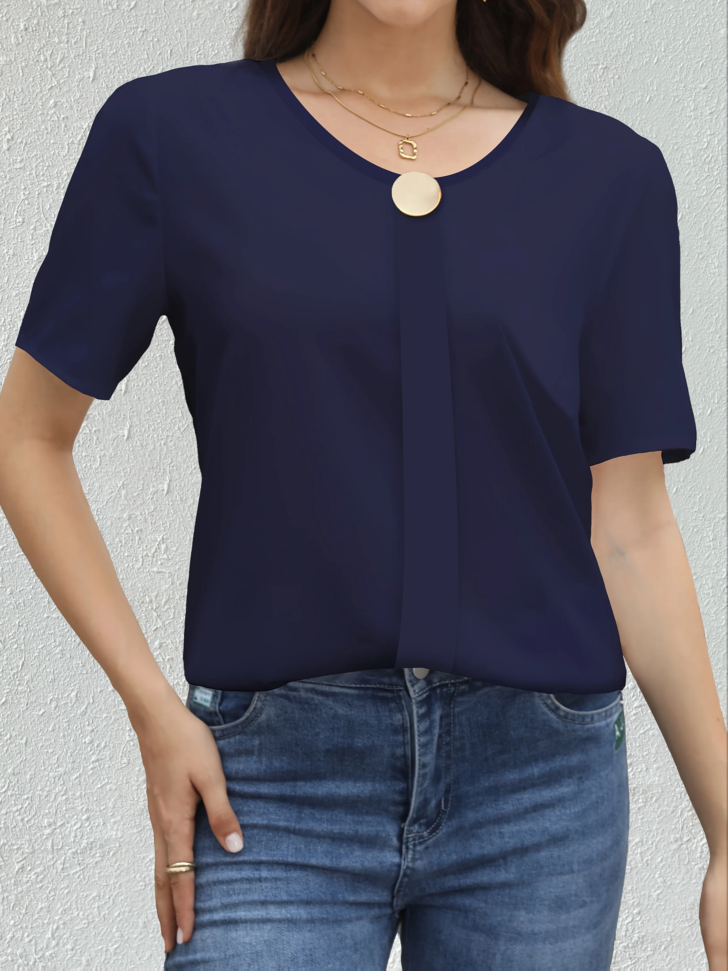 เสื้อเชิ้ตผู้หญิงสไตล์ลำลอง แฟชั่น เสื้อเบลาส์แขนสั้น ดีไซน์สวยหรู เหมาะสำหรับวันหยุดและวันหยุดสุดสัปดาห์