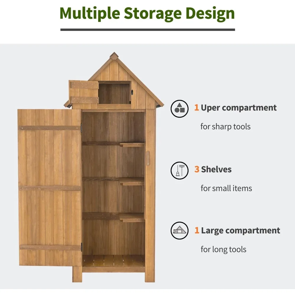 Outdoor Storage Cabinet Tool Shed Wooden Garden Shed Organizer Wooden Lockers with Fir Wood (70") 0770 (Natural)