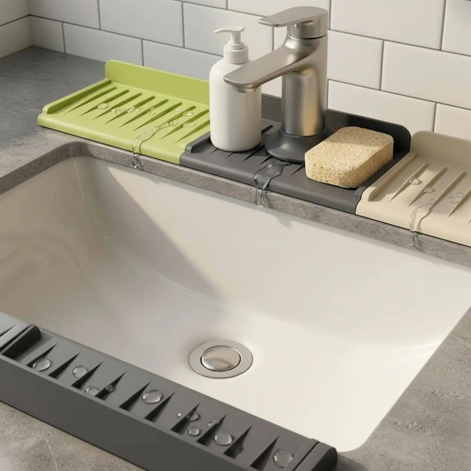 Spliceable Sink Drainage Mat Waterproof Cuttable Sink Splash Guard Faucet Splash Guard Mat Strong Suction Household Item view 6