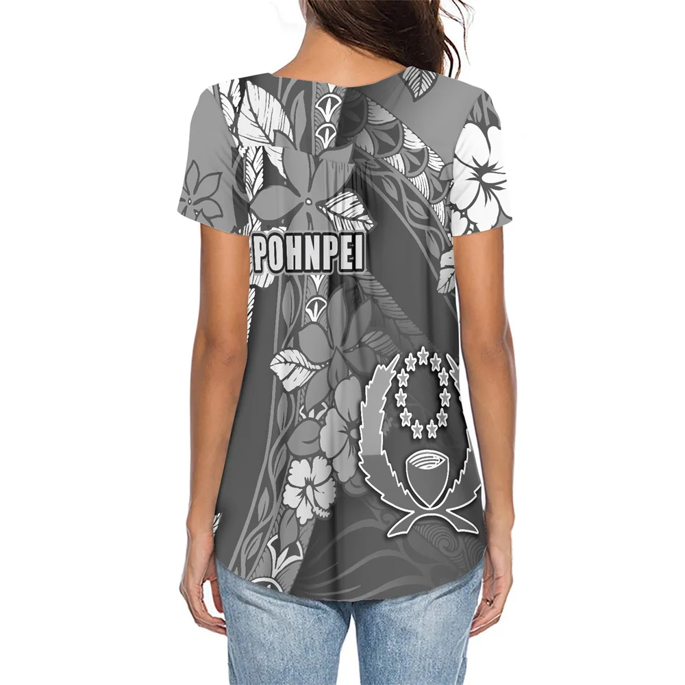 Factory Outlet Short Sleeve Ladies Sexy Shirt Women T-shirt Polynesian Tribal Samoa Pohnpei Islands Flowers Print Custom T-shirt