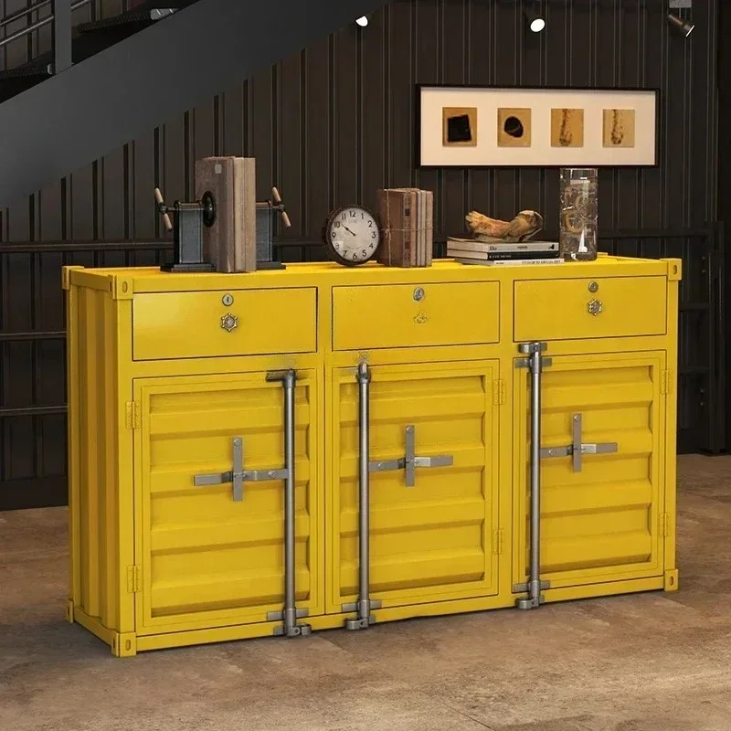 Industrial style container wrought iron tea cabinet storage locker mobile dining side preparation cabinet