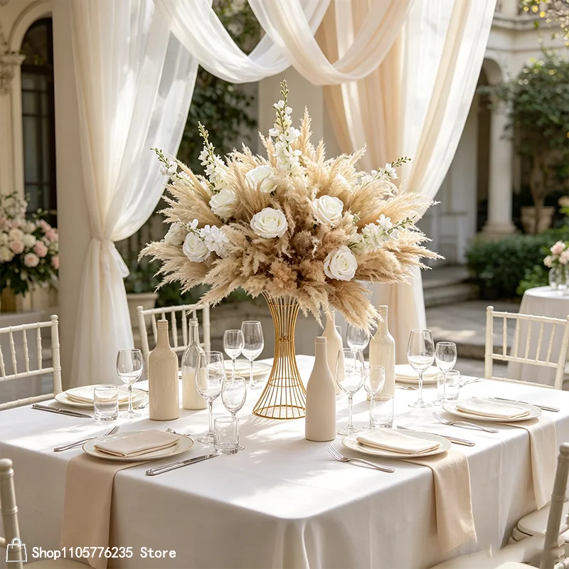Künstliches Pampasgras, weiße Rosen, Tischdekoration, Blumenball-Arrangement, luxuriöse Hochzeitsempfangsdekoration, Blumendekoration für Events und Partys – Detail 3