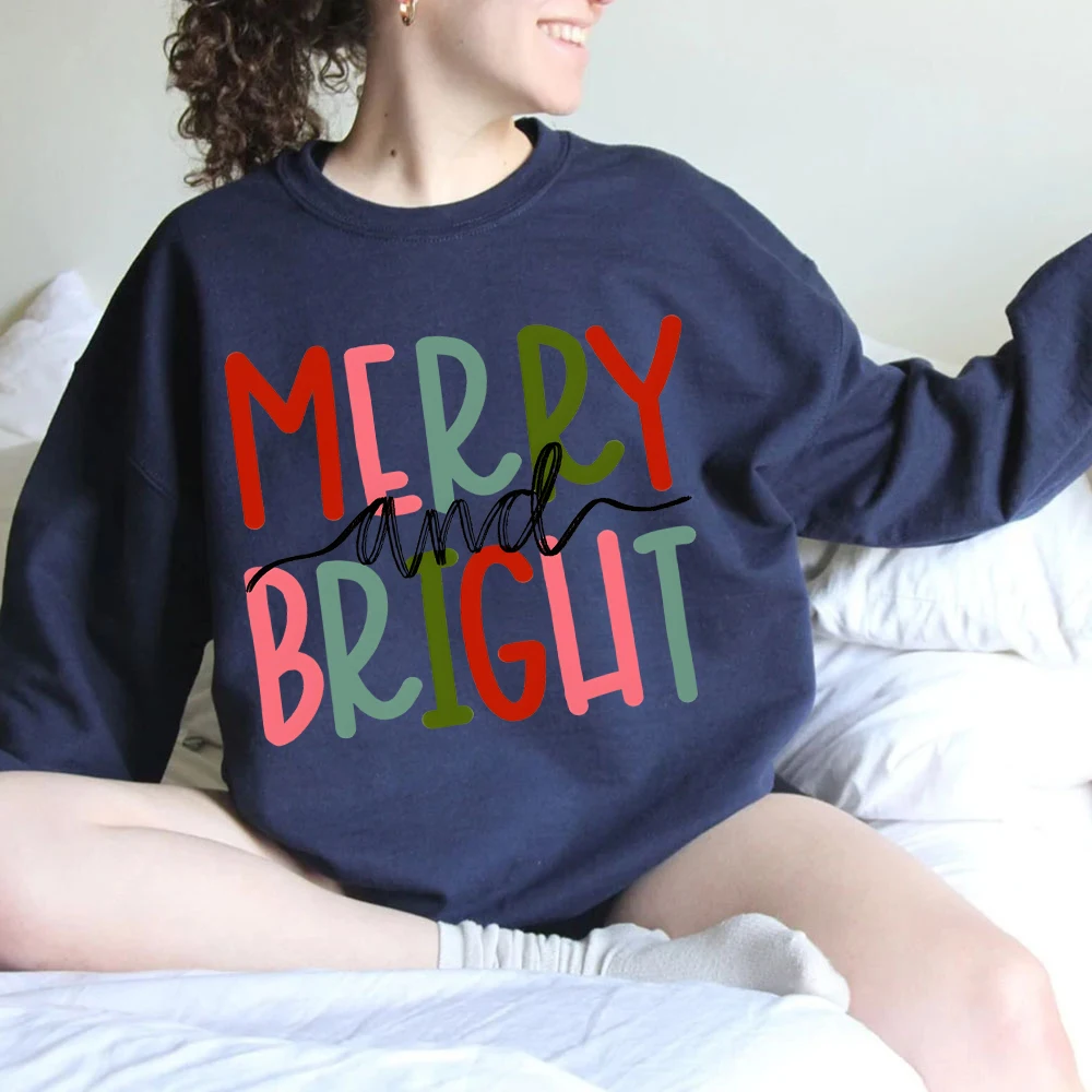 Cute Christmas Sweatshirt's Merry and Bright Women's Clothing Family Merry Christmas Women Sweatshirts Cute Happy Womens Clothes