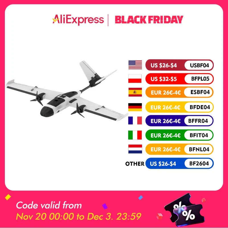 Zohd altus 980mm envergadura duplo motor v-tail epp fpv rc avião kit/pnp reservado capacidade vtol compatível gopro/dji/runcam hd