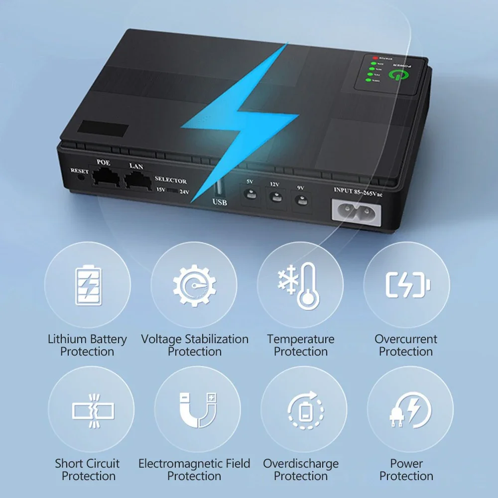 Imagem -04 - Backup de Bateria Ups Fonte de Alimentação Ininterrupta Plugue ue 10400mah 5v 9v 12v 2a 15v 24v Saída 1a 85265v 2023