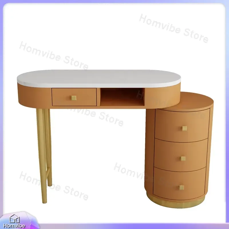 Wholesale Wooden Orange Nail Table for Salon Styling Luxury Manicure Pedicure Station Nail Art Desk Furniture with Storage
