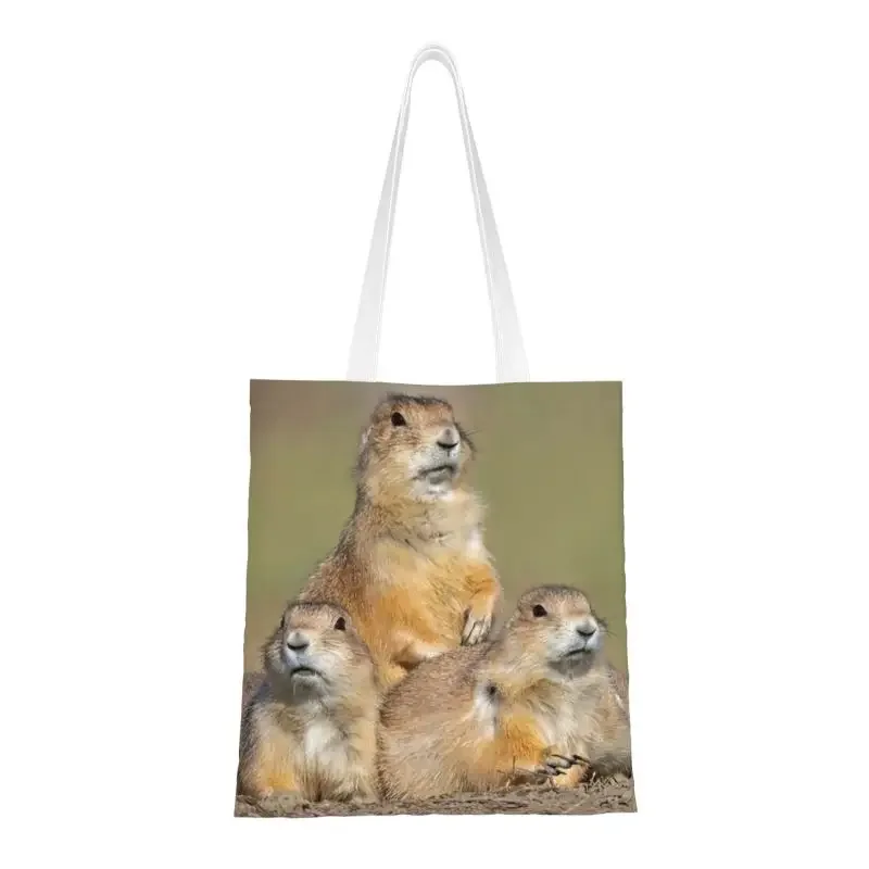 Custom Cute Print Three Black Tailed Prairie Dogs Tote Shopping Bag Washable Canvas Shoulder Shopper Handbag