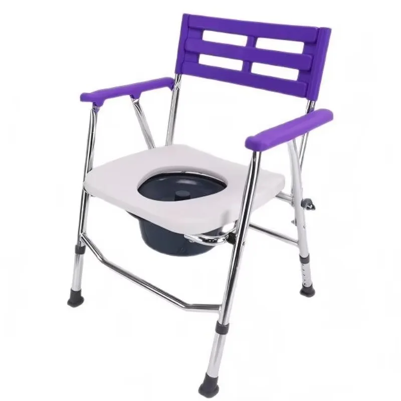 Multi-Functional Commode Chair Aluminum Alloy Frame 5-Level Adjustable Height Folding Shower Toilet Seat Locking Device 100kg
