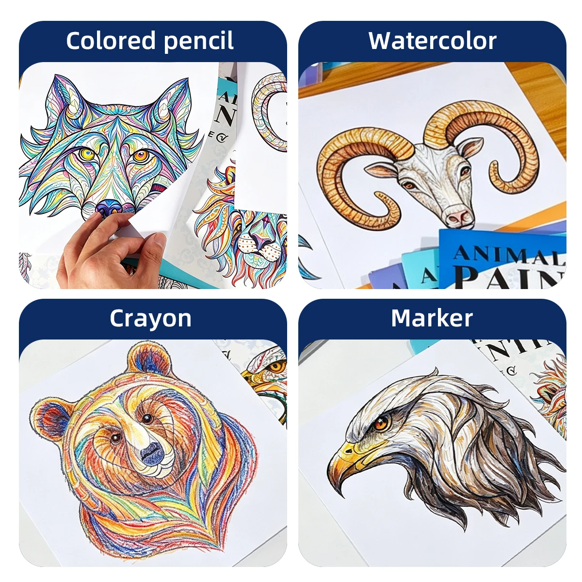 12/48 Sheets Animal Coloring Paper Set Interactive Student Activity Adult Stress Relief Relaxation Gift Idea