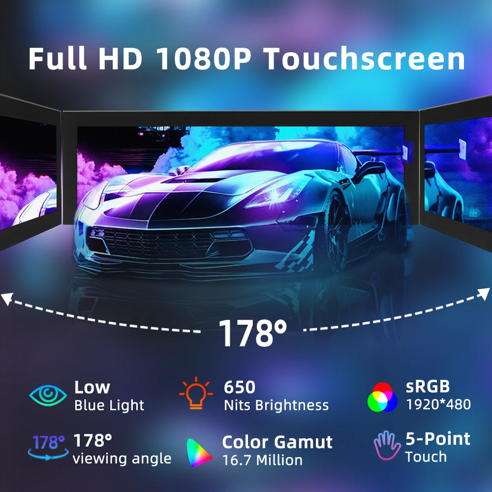 8.8Inch IPS Type C Secondary Screen USB-C Interface Computer Monitoring CPU GPU RAM 1960*480 Dislpay Smart Screen