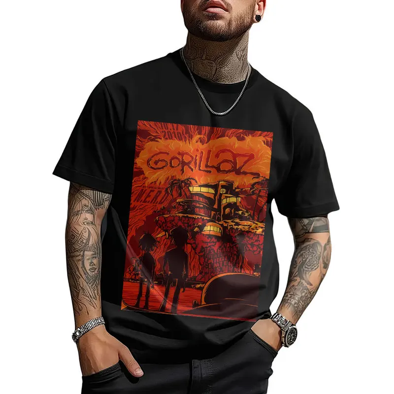 Gorillaz Virtual Rock Band Graphic T‑shirt Unisex Vintage Y2K Tee Hip Hop Streetwear 0824 Casual Cotton Tops S-6XL Fan Gift