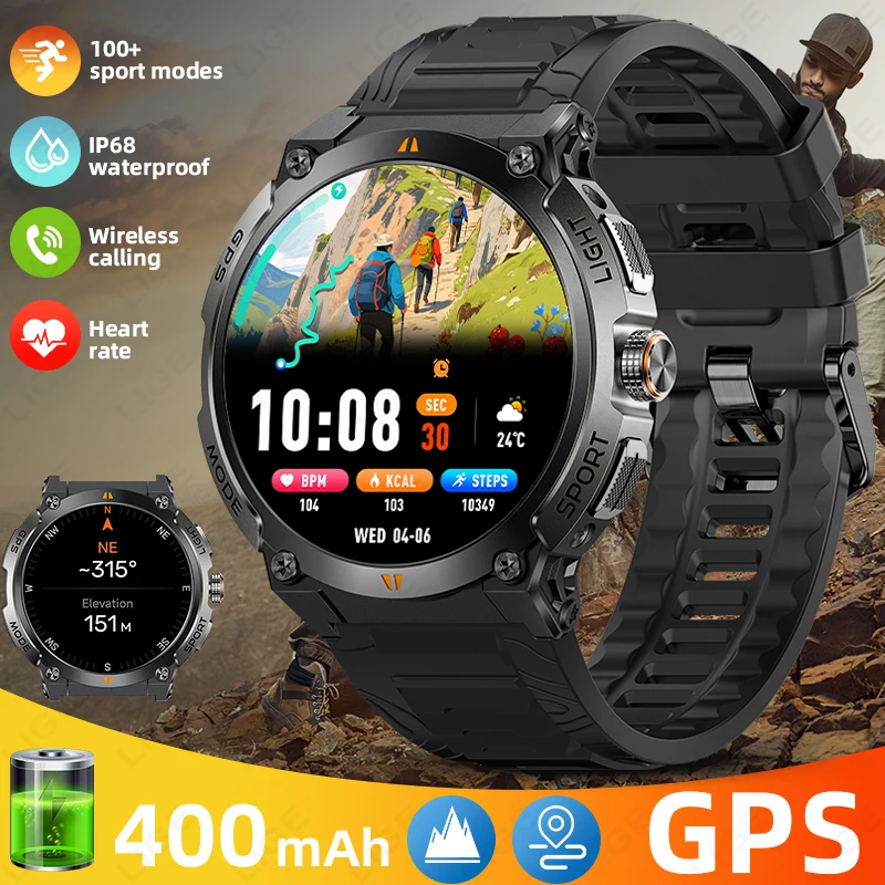 

LIGE GPS Смарт-часы для мужчин 1,43 дюйма AMOLED 466*4666 HD Экран Компас Часы Bluetooth Вызов Высота Барометр Спортивные умные часы Новые