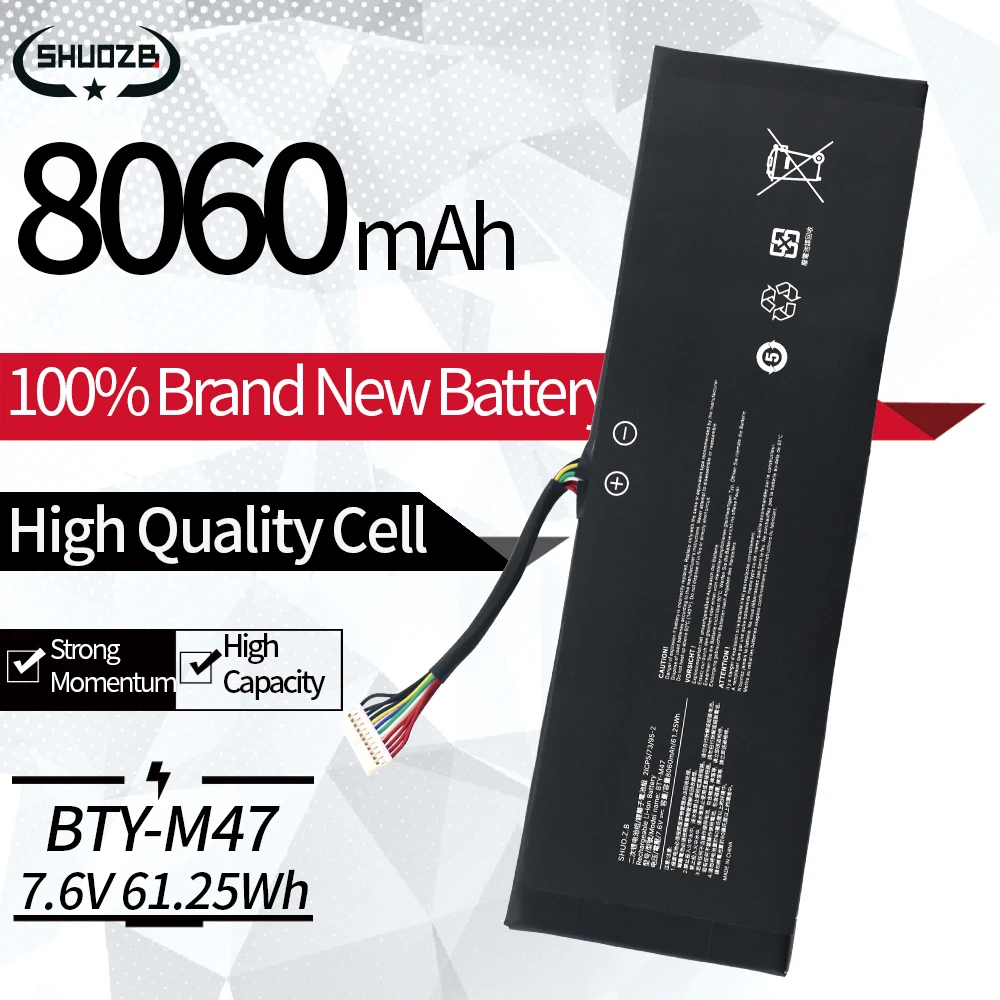 

New BTY-M47 Laptop Battery For MSI GS40 GS43 GS43VR 6RE GS40 6QE 2ICP5/73/95-2 MS-14A3 MS-14A1 7.6V 8060mAh Free Tools
