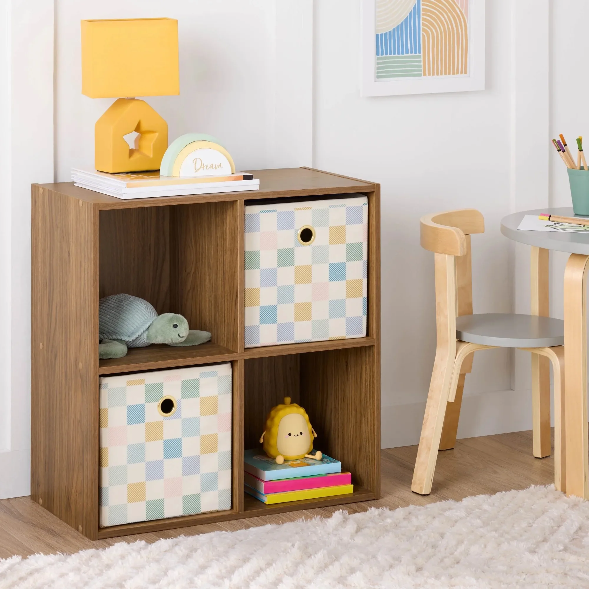 

11-inch 4-compartment storage box with two enclosed rear shelves for secure organization