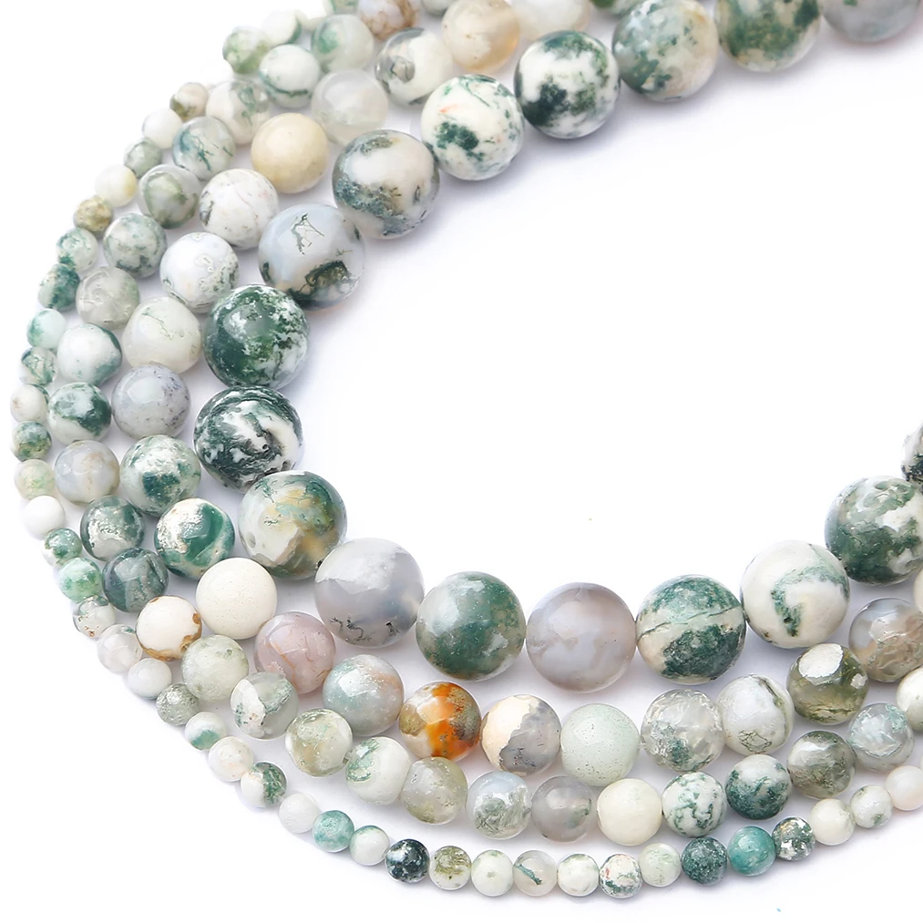 4-12 mm natürliche weiße Moosachat-Steinperlen, runde lose Abstandsperlen für die Schmuckherstellung, DIY-Armband, Halskette, Zubehör – Detail 3