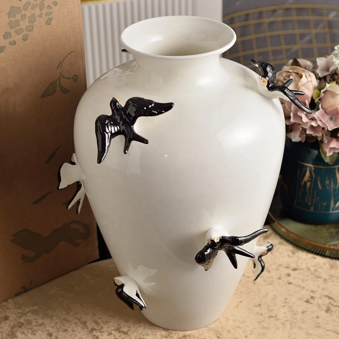 Flower Pot Swallow Series Art Deco Ceramic Transparent Glaze Creative Flower Arrangement Vase Light Luxury Home Decoration