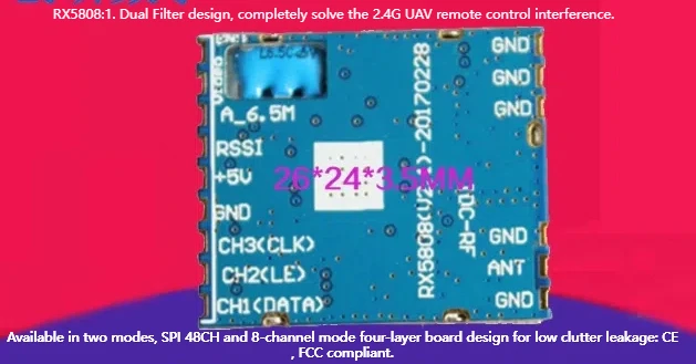 الطائرات بدون طيار نظام نقل لاسلكي تلقي وحدة RX5808 تصميم مرشح مزدوج متوافق مع CE FCC