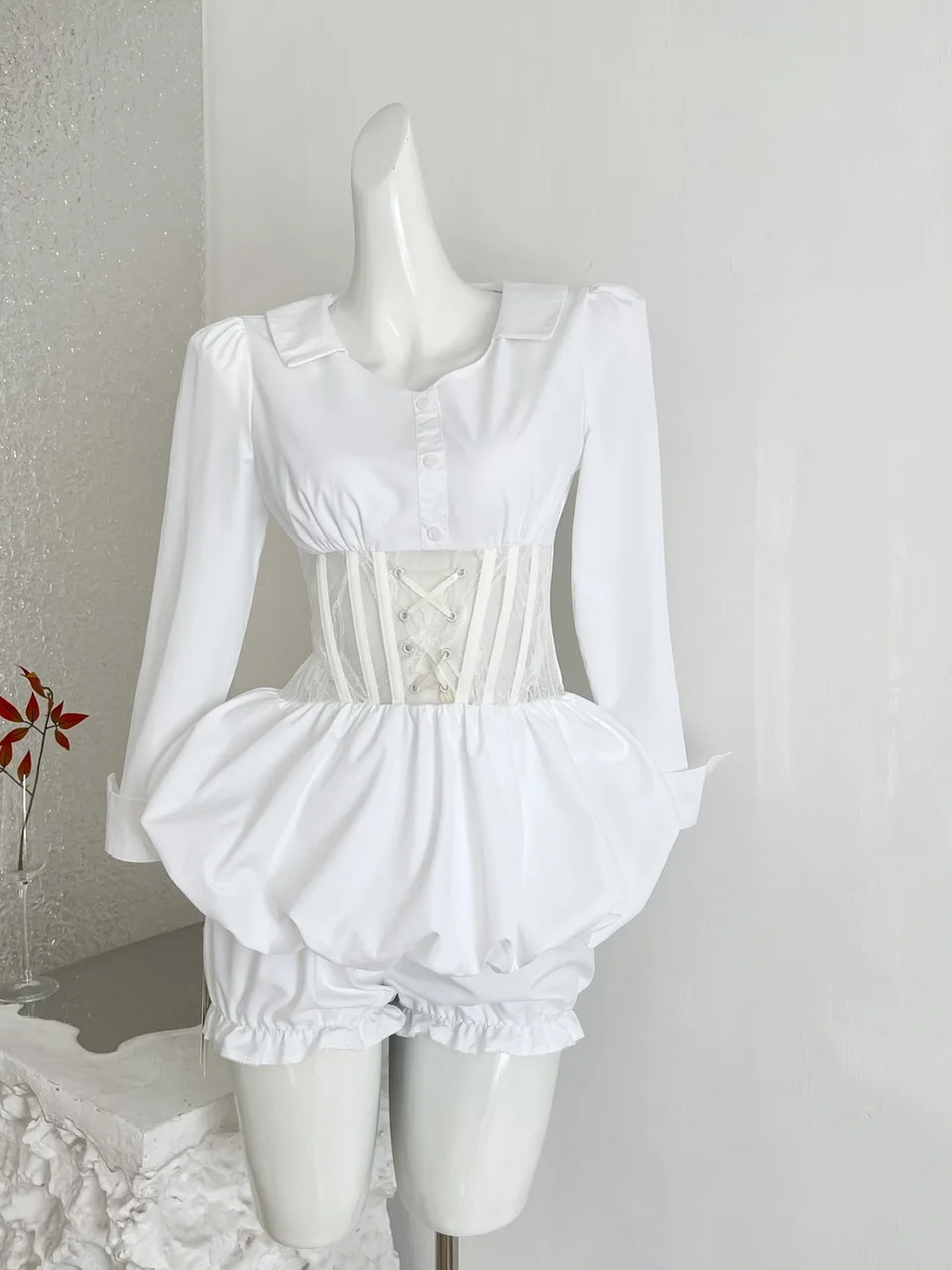

Ele White irt Dr Slimming ort Svel Spring Summer Faion Set Waist-Cinching Beautiful Design Ladies' Dr
