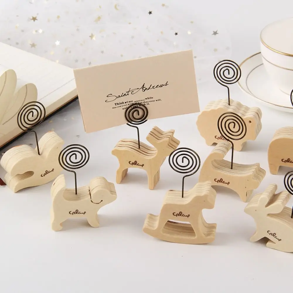 1 PCS Place Card Holder Creative Animal Shape Message Folder Simple Durable Wooden Place Card Holder