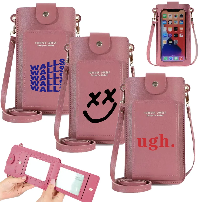 

Mobile Phone Pack Mini Female Messenger Purse Walls Pattern Printing Series Fashion Simple Students Rose Pink Phone Bags