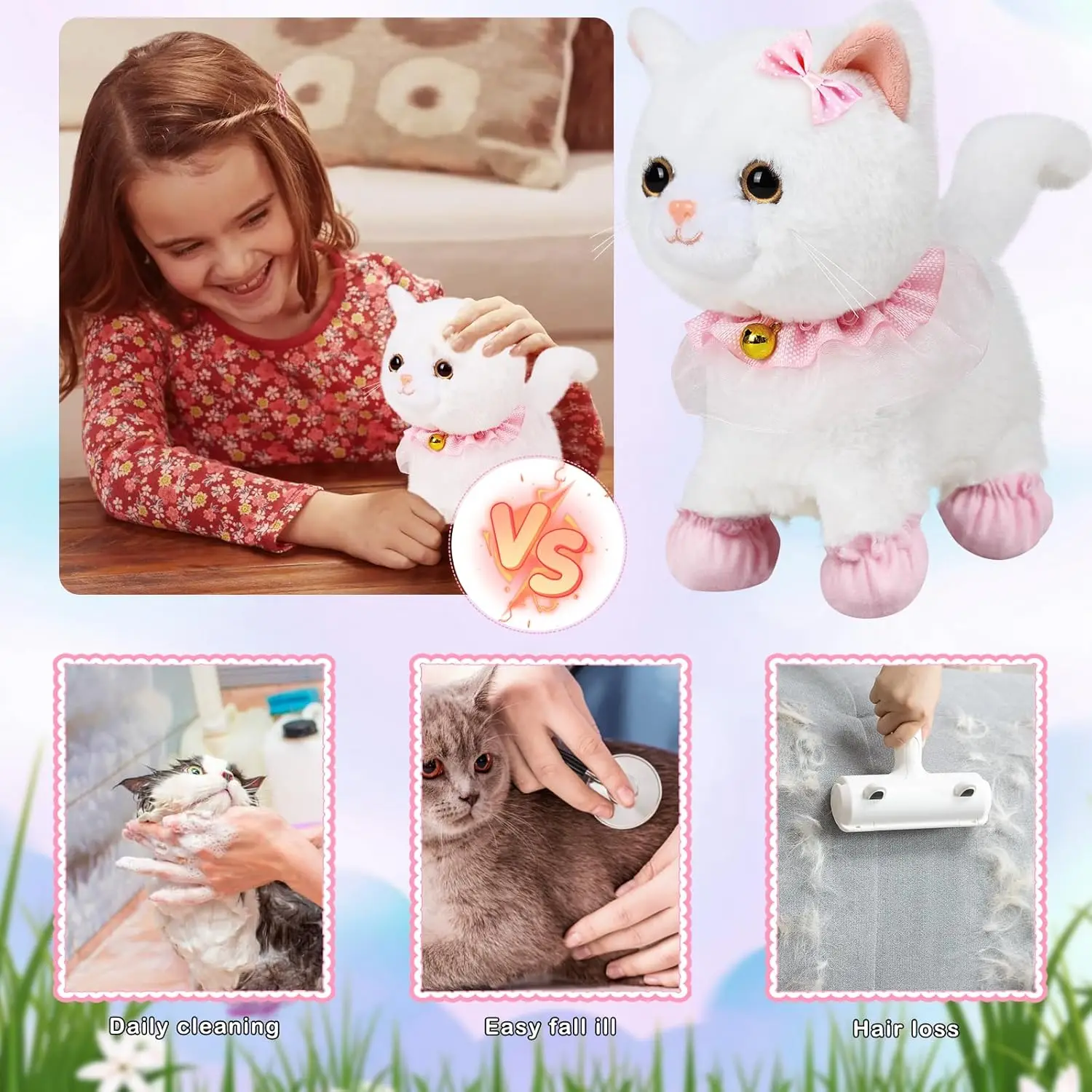 Chat Marchant Interactif et Réaliste pour Enfants, Télécommande avec Laisse, Wags Tail, Touch and Voice, Cadeau d'Anniversaire et de Noël