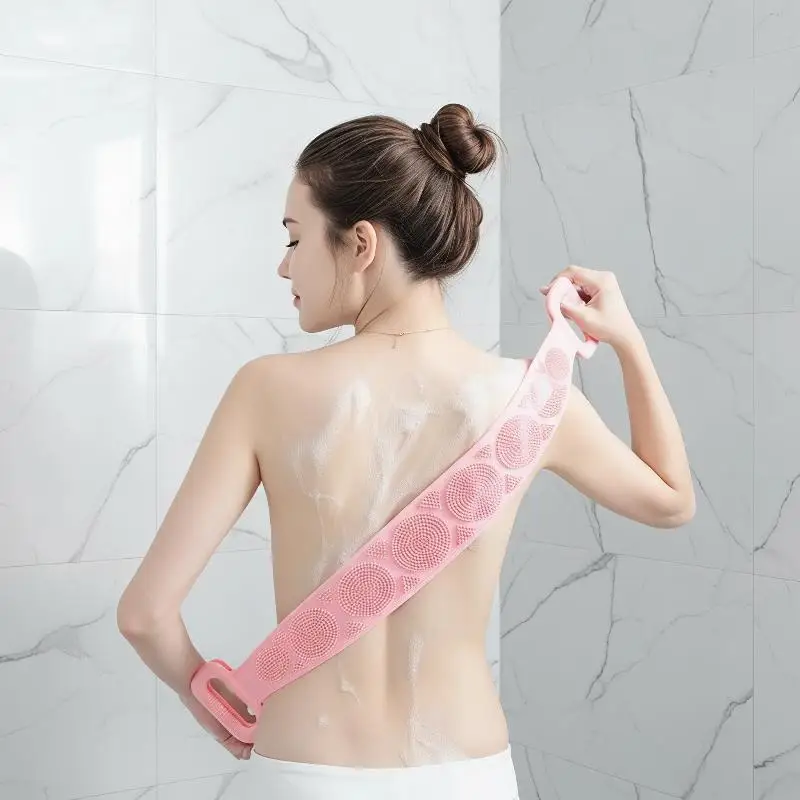 Silicone Exfoliating Body Scrubber Extended Back Massage Shower Belt Non-slip for Deep Skin Peeling Cleansing Home Bath Spa Use