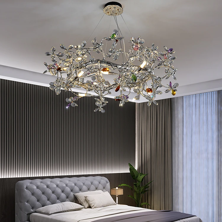 Lustre fleur en cristal bionique moderne, anneau de villa de luxe, plus sombre, escales lumineuses, salon haut de gamme, lampe de salle à manger, décoration d'intérieur