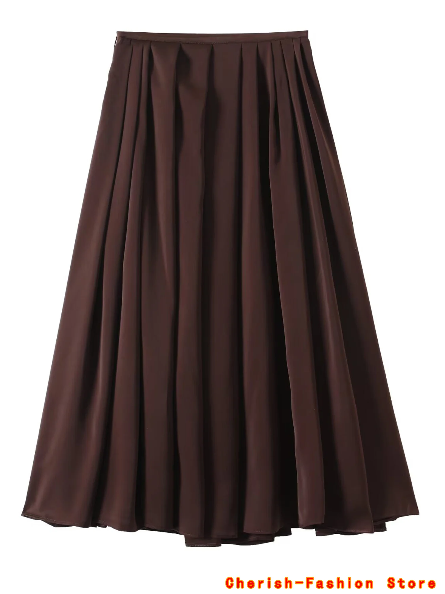 2025 Donna Elegante High Street Cerniera in vita Gonna elegante Francese retrò a vita alta Casual A-line Gonne Gonna arricciata Gonna longuette