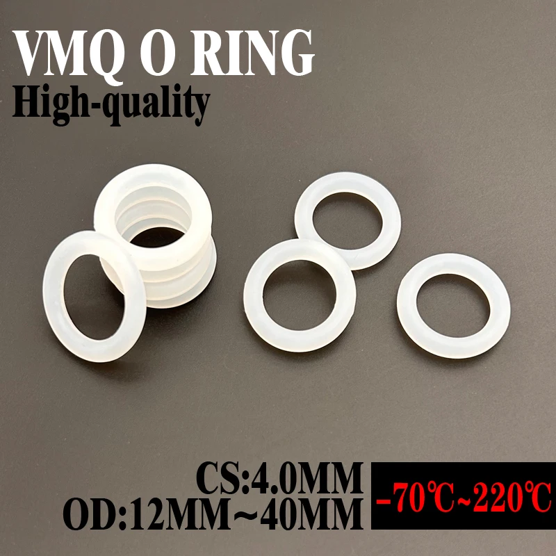 

100Pcs Silicone Ring Gasket Thickness 4mm OD 12~40mm VMQ White Food Grade Waterproof Washer Rubber Silicone Gasket Rubber O-Ring