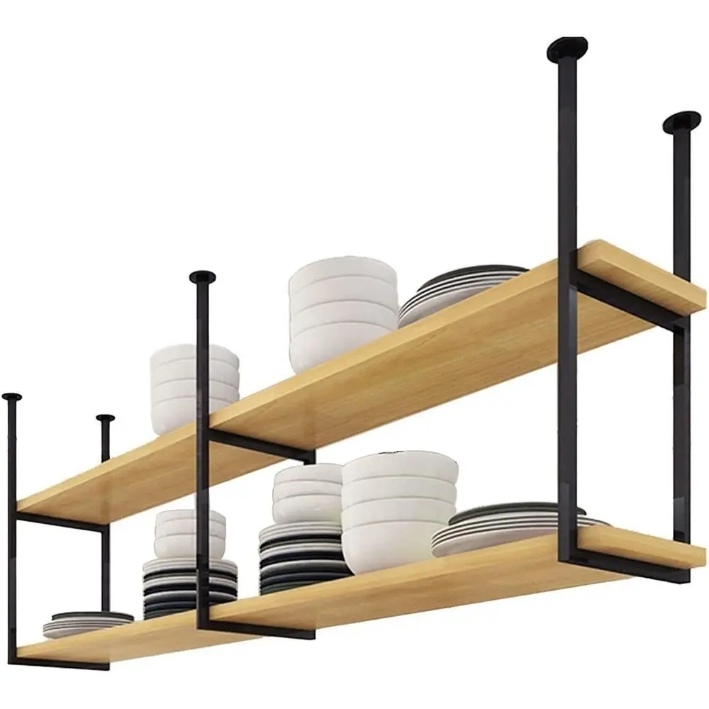 Ceiling-Mounted Hanging Plant Stand, Vintage Wine Glass Holder, Outdoor Display Shelf - Black, 80x30x80cm