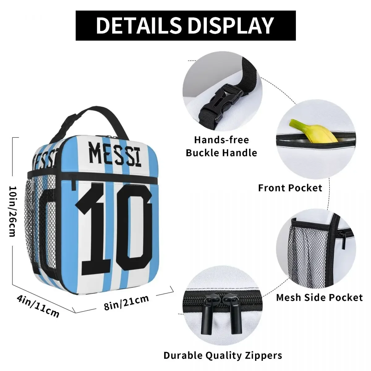 Messis 10 Logo Insulated Lunch Bags For School Office Football Argentina Storage Food Boxes Reusable Thermal Cooler Lunch Boxes