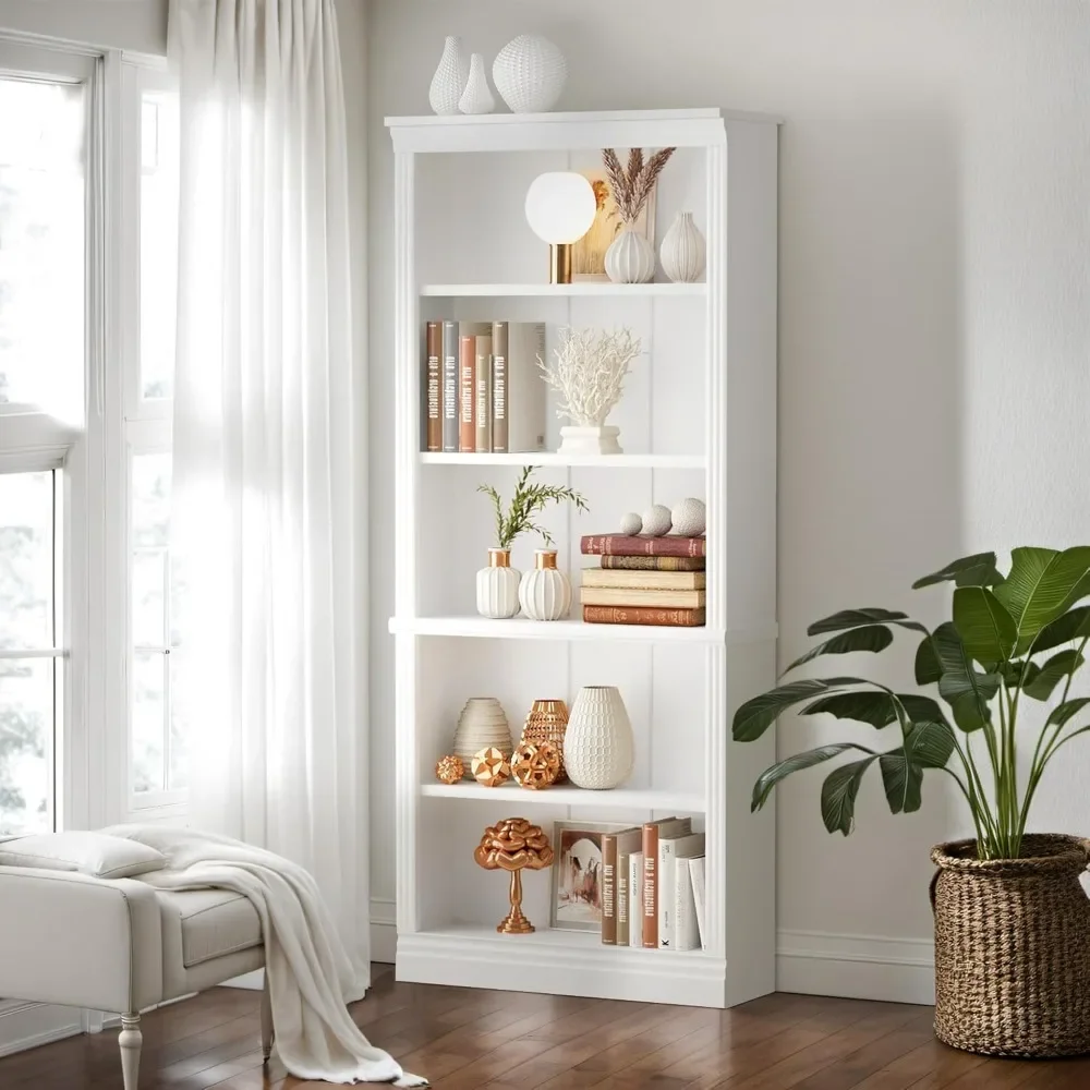 

5-Shelf Tall Bookcase 72" Wood Open Display Floor Bookshelf, Large Storage Organizer for Library, Bedroom, Living Room