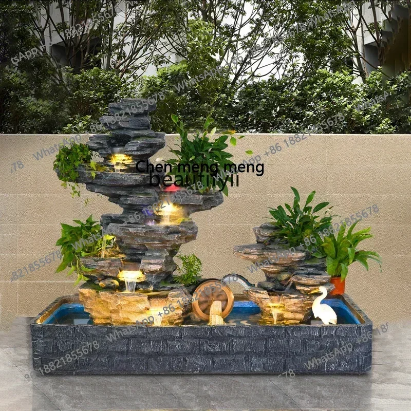 smt7486 new Corridor Garden Courtyard Artificial Mountain and Fountain Fish Pond Landscape Waterscape Fortune Fengshui Wheel Dec