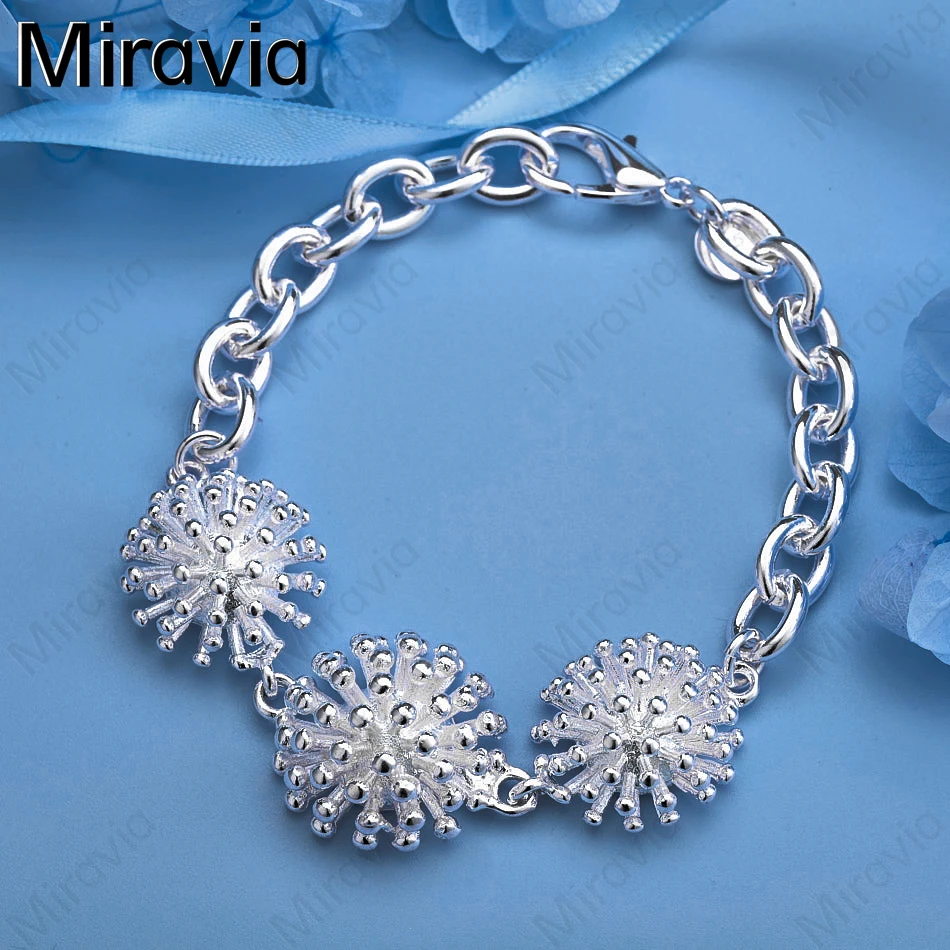 

Miravia 925 Sterling Silver Three Flower Chain Bracelet Women's Fashion Party Jewelry