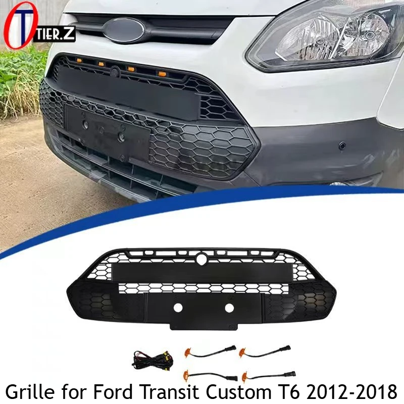 Frontstoßstangengrill für Ford Transit Custom T6 2012–2018, Sport-Mesh-Grill, schwarzer Kühler, Racing-Grills, Autozubehör, Styling