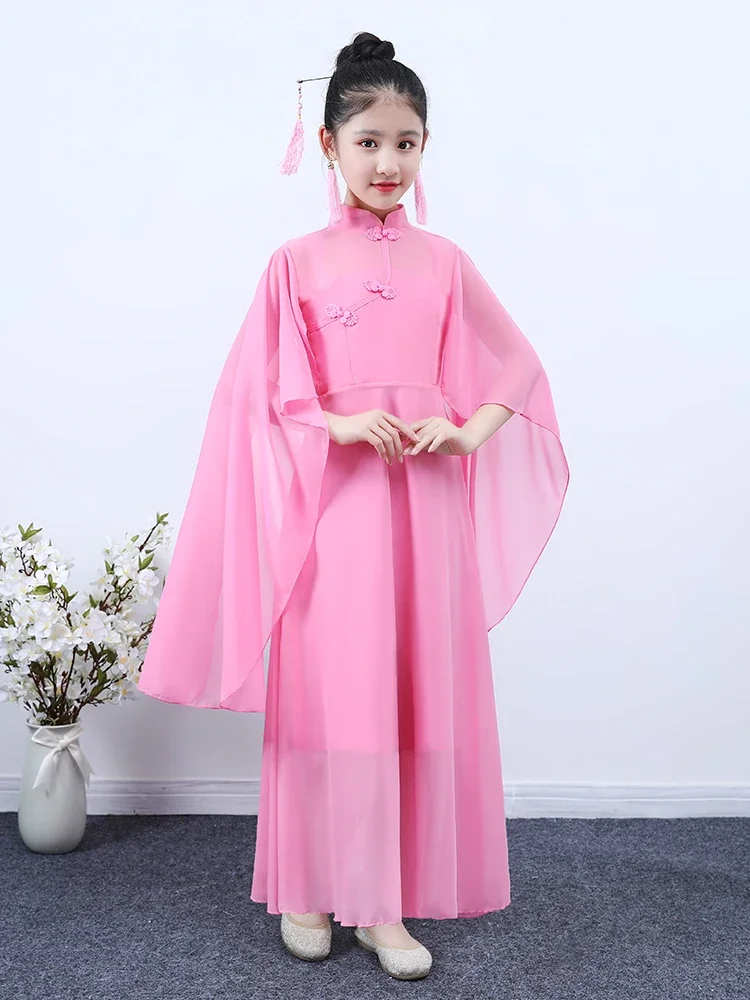 Traje de performance infantil guzheng hanfu, traje clássico tradicional antigo para meninas, nacionalidade, piano folclógico de dança, vestido de palco