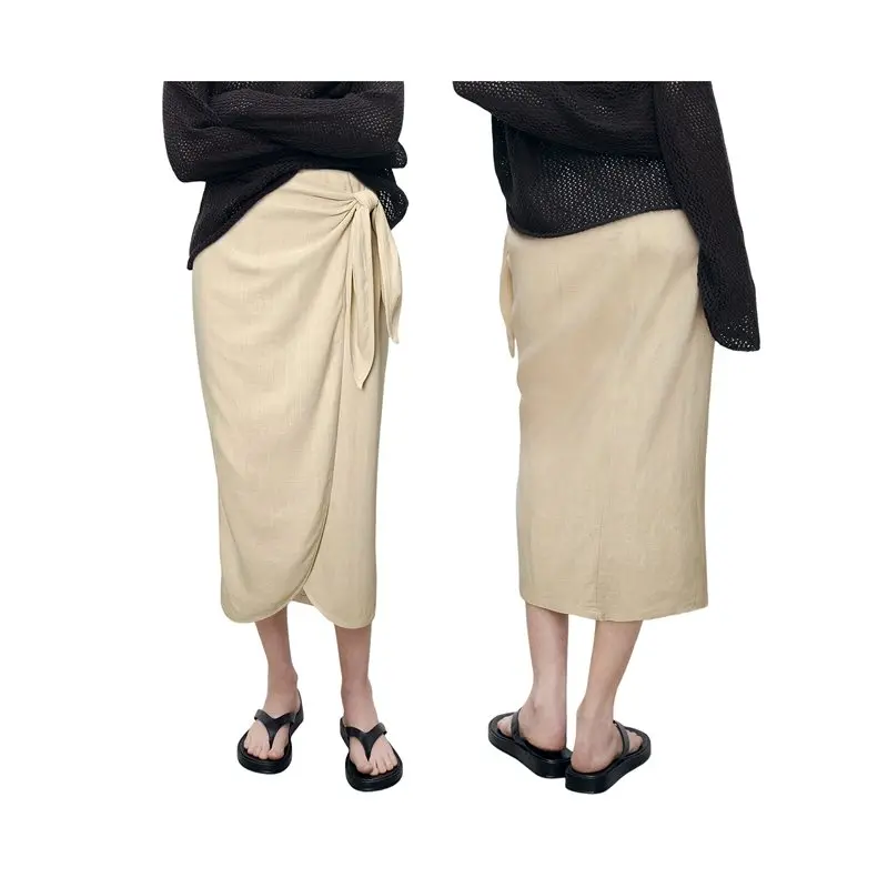 

CYL-Women Irregular Hem Side Tie Casual Skirt