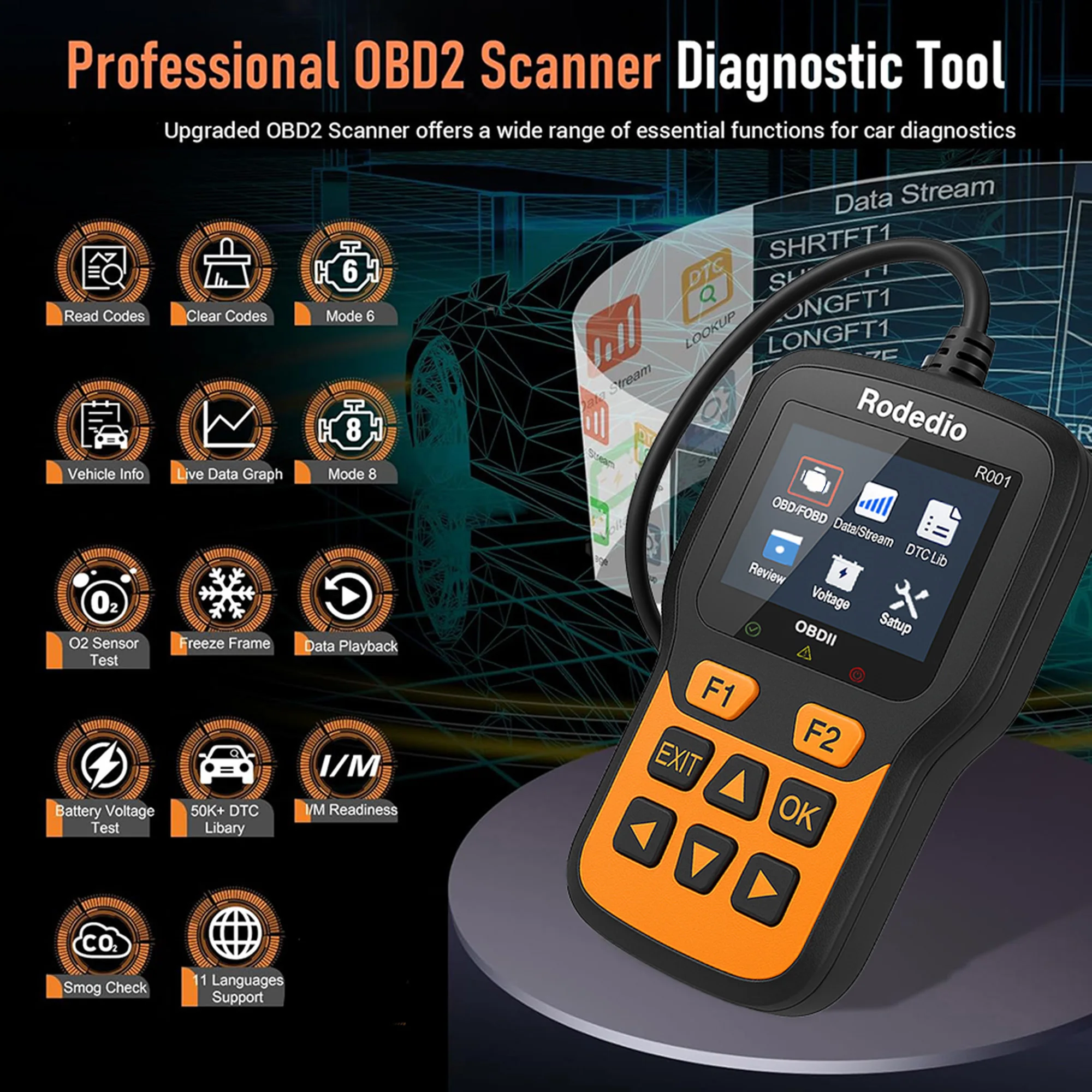 

Универсальный диагностический сканер OBD2 R001 для автомобилей с гарантией 1 год, функция диагностики для всех марок авто