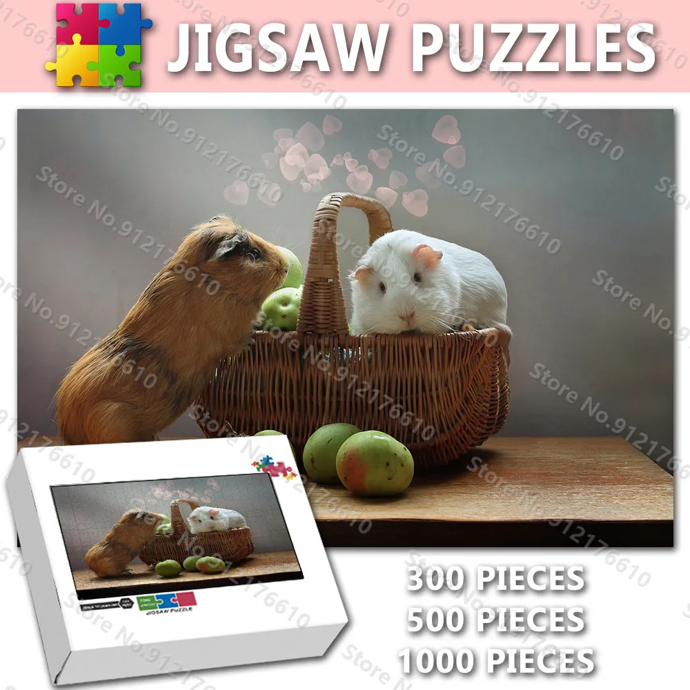 

Cute Animals Jigsaw Puzzles 300/500/1000 Pieces Hamster Guinea Pig Assembling Puzzle for Adult Kids Education Decompression Toys