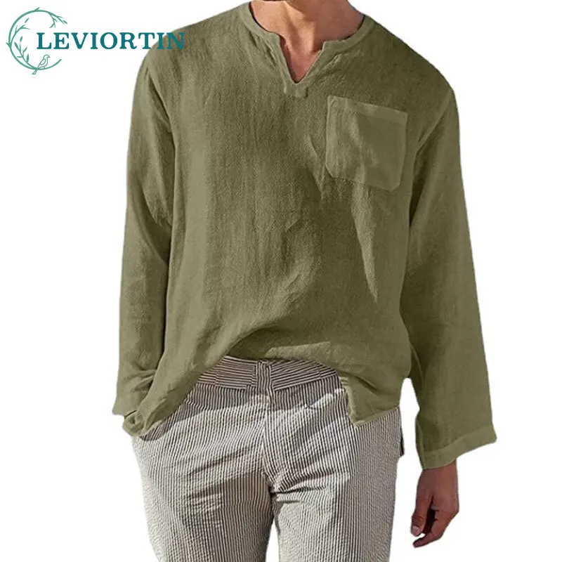 Spring and Autumn New Youth Trendy Loose Multi color Long sleeved Shirt for Men Simple and Versatile Casual V-neck Shirt