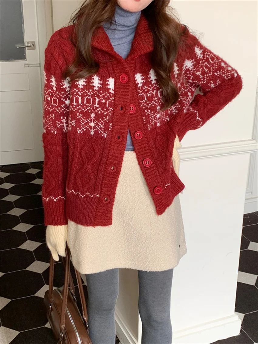 Alien Kitty Women Winter Coats Knitwear Chic Loose Vintage Soft 2025 Christmas Style Casual Gentle Daily Cardigans Sweaters