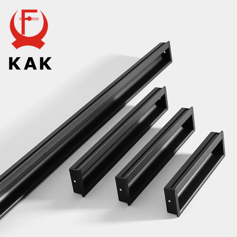 KAK Embed Black Long Furniture Handles Aluminum Alloy Sliding Door Barn Door Handle Hidden Kitchen Handle Cabinet Door Hardware