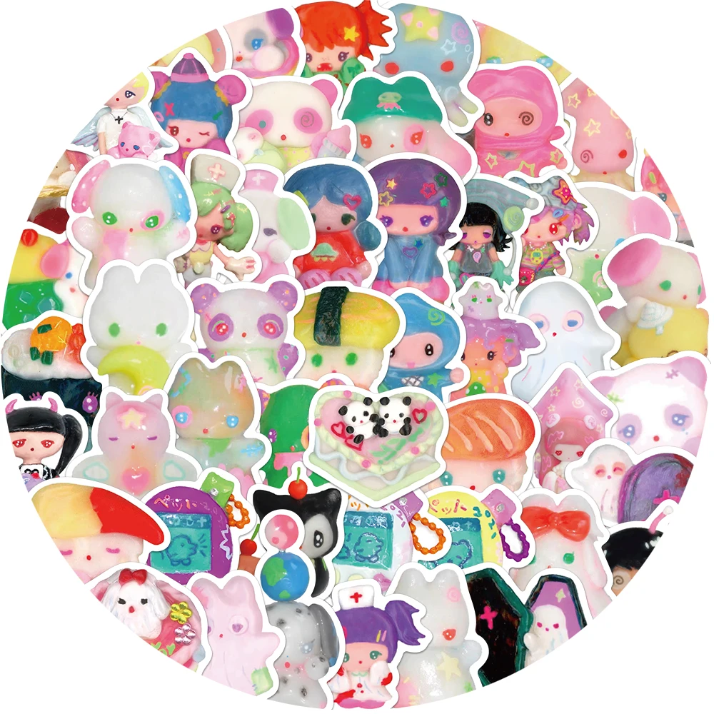 56PCS 3D Crystal Clay Girl Cute Stickers Skateboard Notebook Fridge Phone Guitar Luggage Decal Sticker Kids Toy image 5