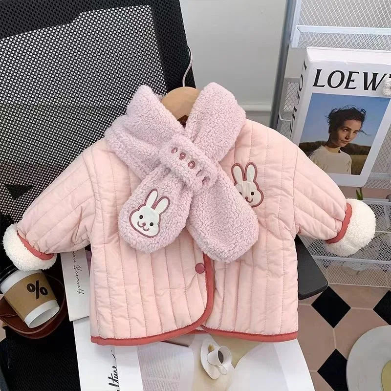 سترة دافئة للأطفال حديثي الولادة من الأولاد والبنات معطف شتوي كاجوال من القطن بأكمام طويلة ملابس للأطفال الصغار بسحاب مع وشاح #1