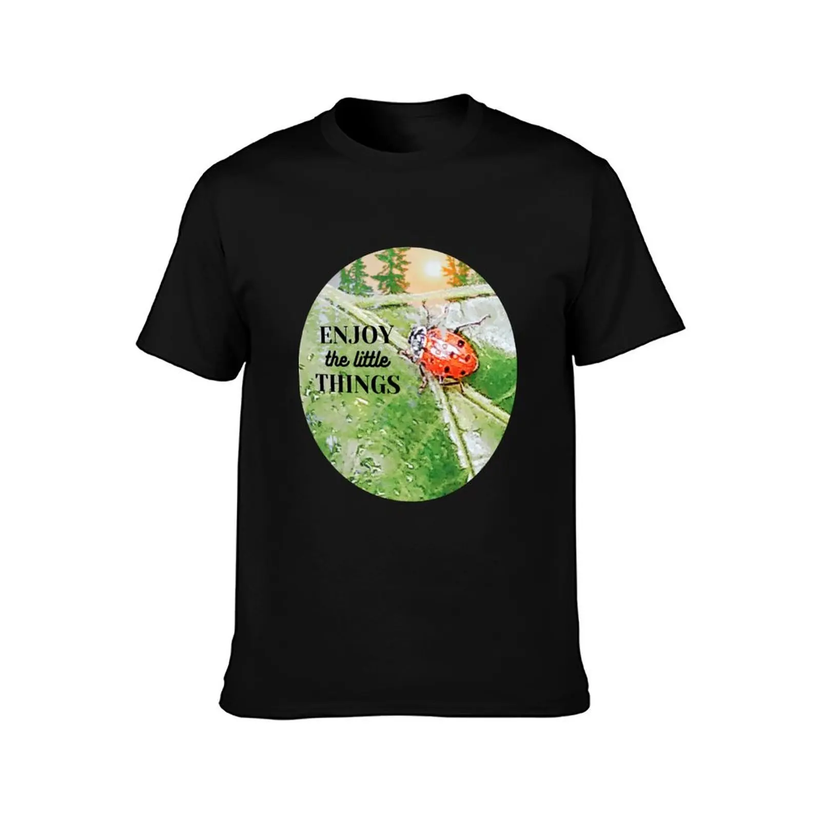lady bug peaking through a transparent leaf enjoy the little things T-Shirt rapper graphic tees customs luxury clothes men