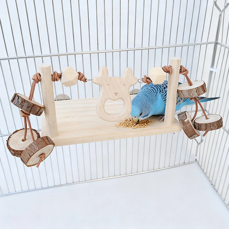 Holz Haustier Vogel Springen Plattform Spielzeug Rennmäuse Mäuse Papagei Rack Hamster Sprungbrett Sitzstangen Pfote Schleifen Spielzeug Sauber Käfig Zubehör