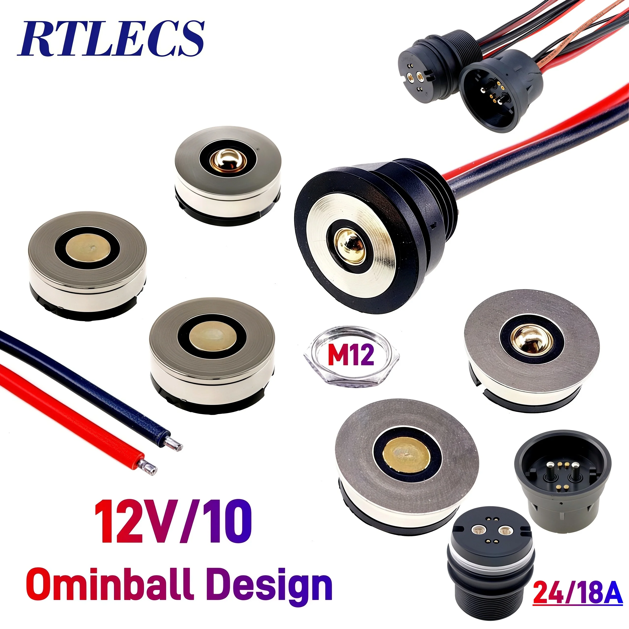 1 Par de Conectores Magnéticos Pogo Pin de Alta Corriente 10A 24V/18A, Macho y Hembra, Roscados, para Carga de Energía CC, Componentes Electrónicos
